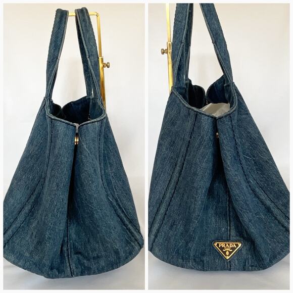 PRADA Logo Avio Denim Large Canapa Tote - Picture 5 of 16